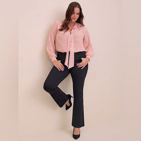 Torrid Womens Plus Size Pink Chiffon Bow Front Button-Up Polkadot Blouse Size 5X - Picture 4 of 13
